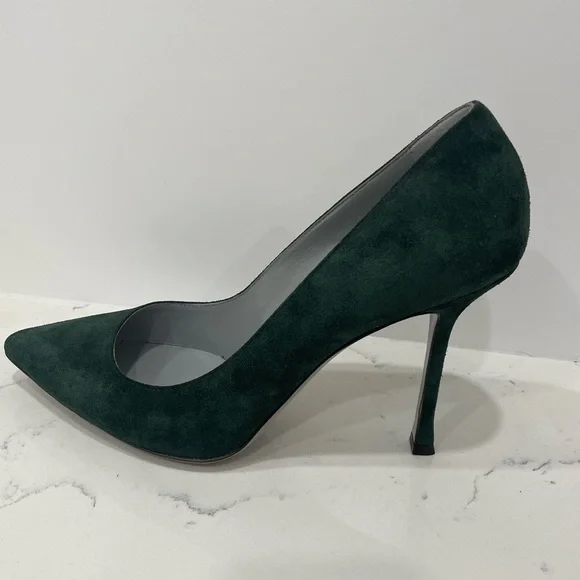 Sergio Rossi Dark Green Suede Pointed Toe Pumps Heels - Picture 8 of 16